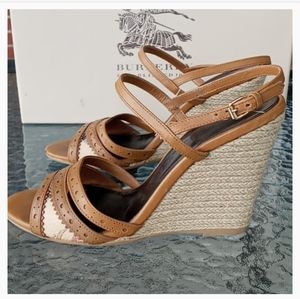 Burberry Espadrille Wedge Leather Sandals